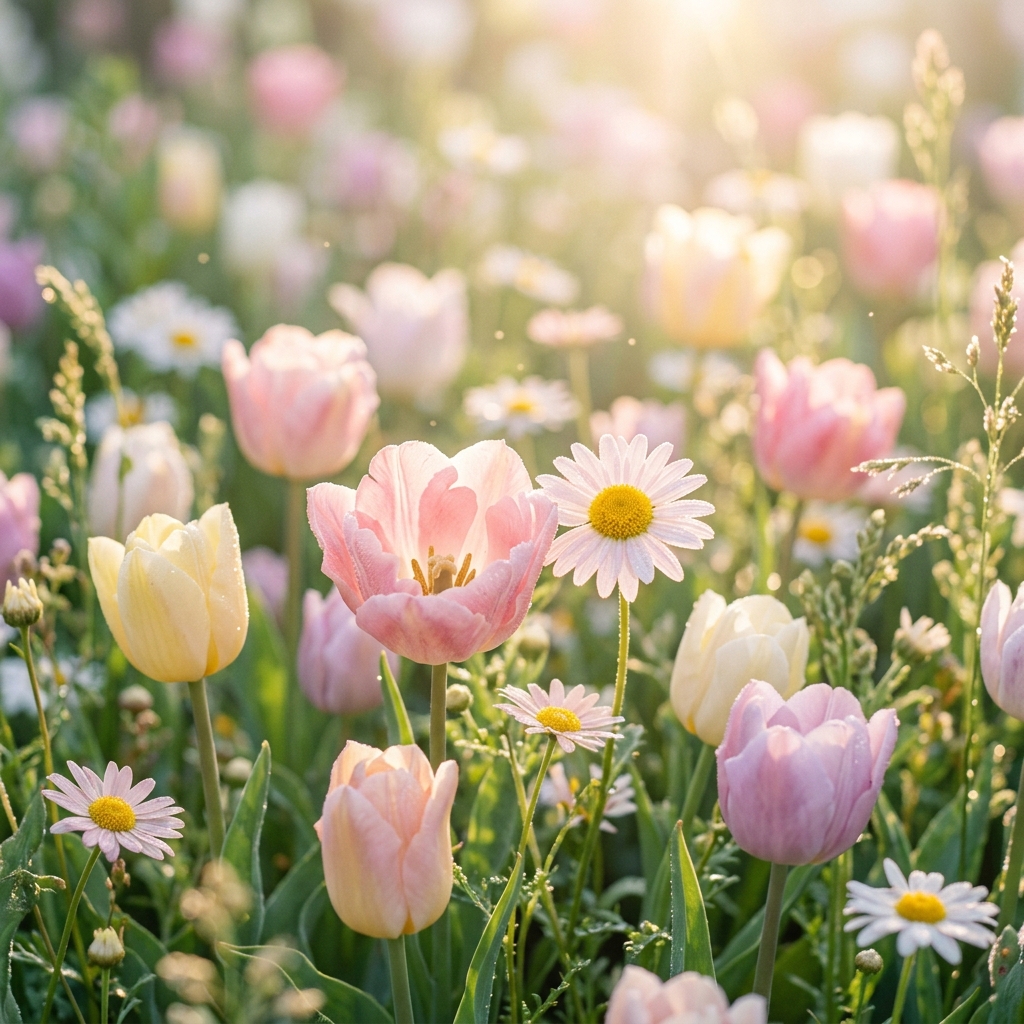 Soft pastel blooming flowers